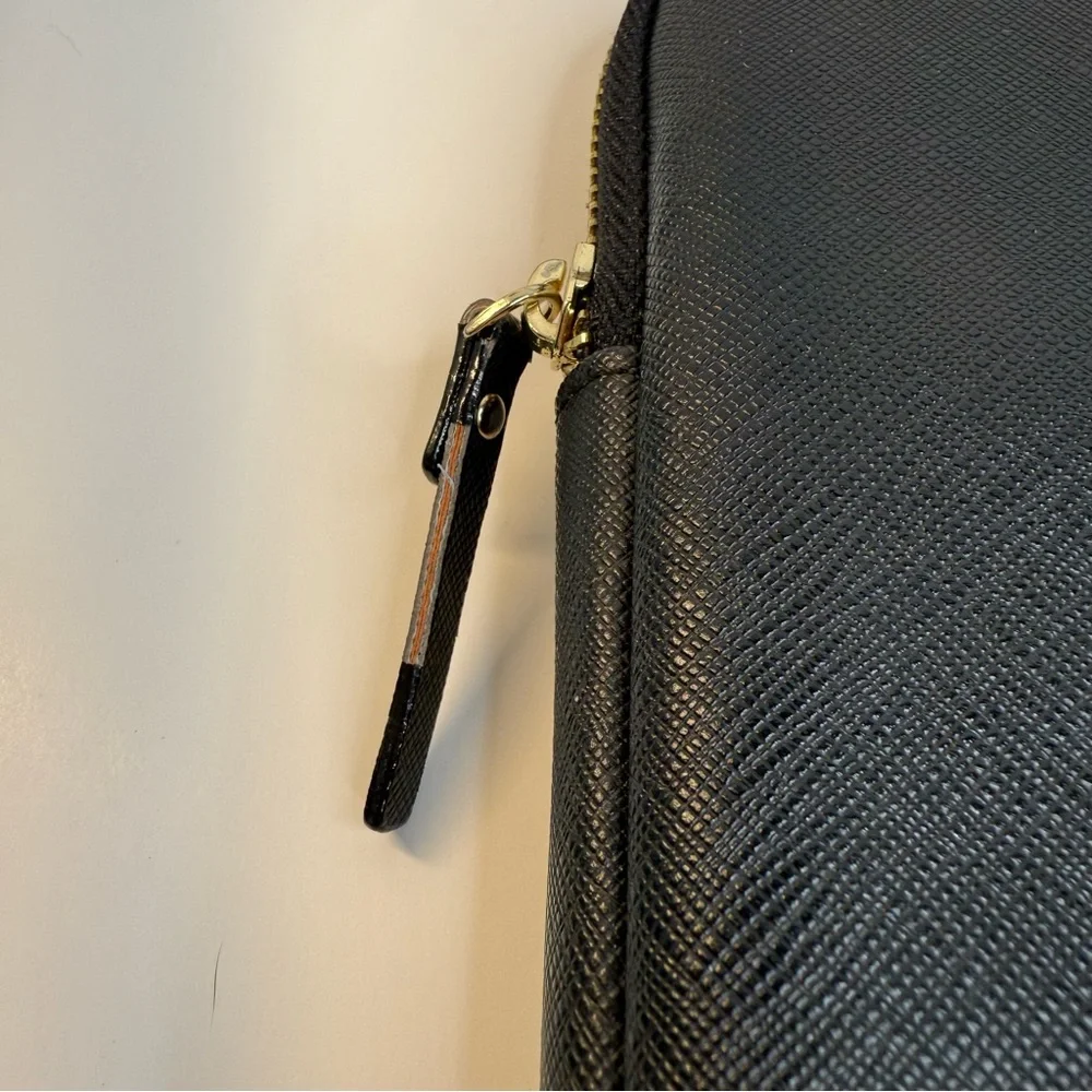 Kate Spade Black Laptop Sleeve 13” MacBook Case Gold Plaque Zip
